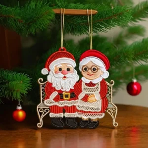 Mr. & Mrs. Claus on a Bench Double Ornament
